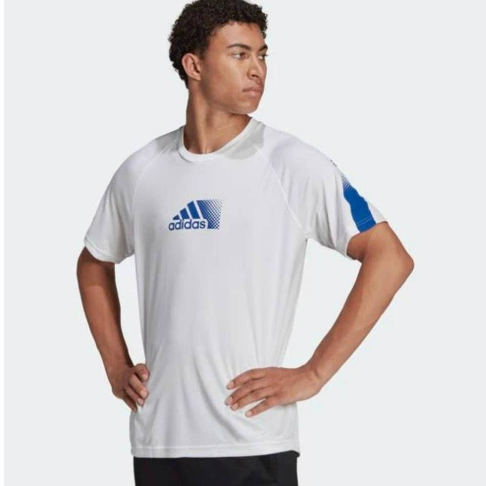 Adidas Aeroready Designed To Move Sport Tee White Royal Blue XL‎ NEW